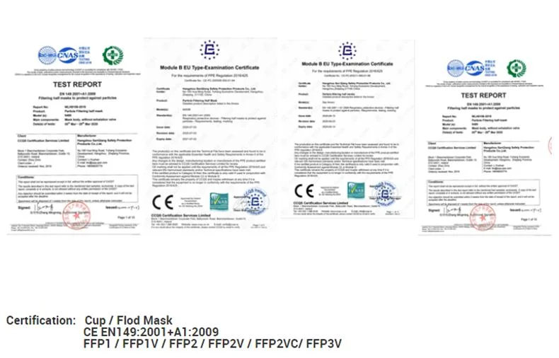 CE2834 Approved Tsi Tested Active Carbon FFP3 Masks En 149 CE FFP2 Filter Mask N95 Face Mask with Valve